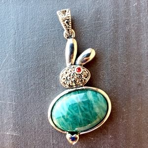 New Hemimorphite 925 Silver Bunny Rabbit Pendant.